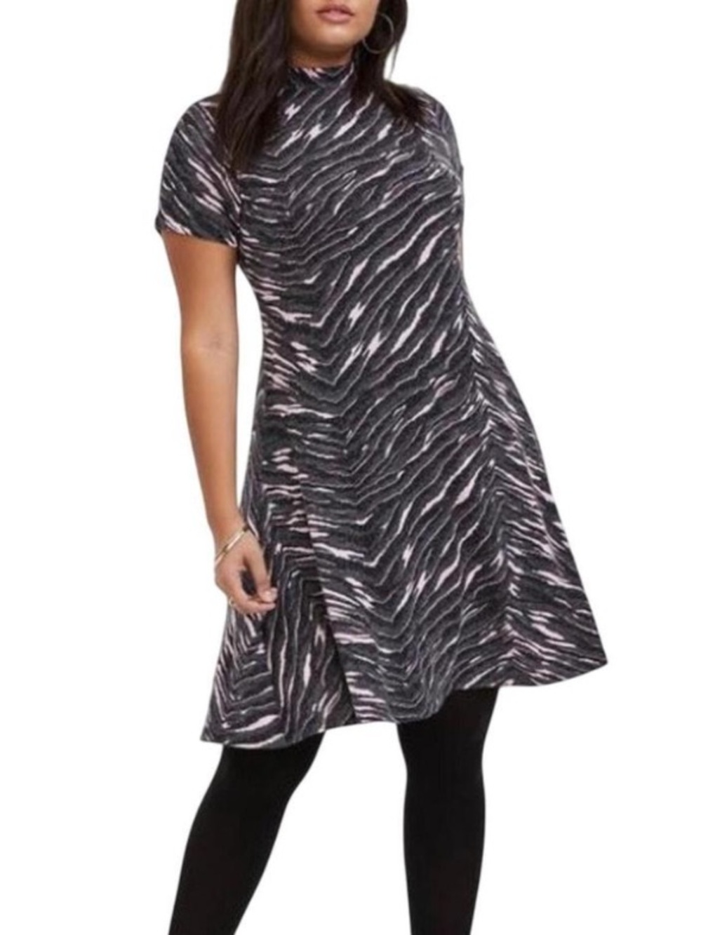 torrid Charcoal Gray & Pale Pink Zebra-Print Short Sleeve A Line Dress